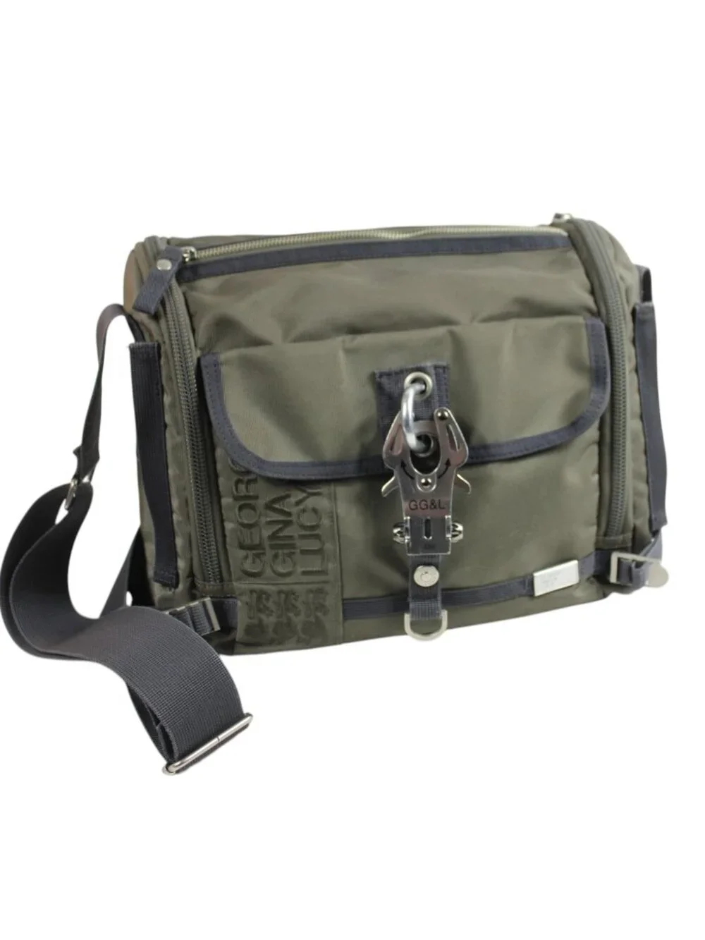 George Gina & Lucy Mr. Postman Gray Nylon Blue Detail Canvas Messenger Satchel - Picture 1 of 9